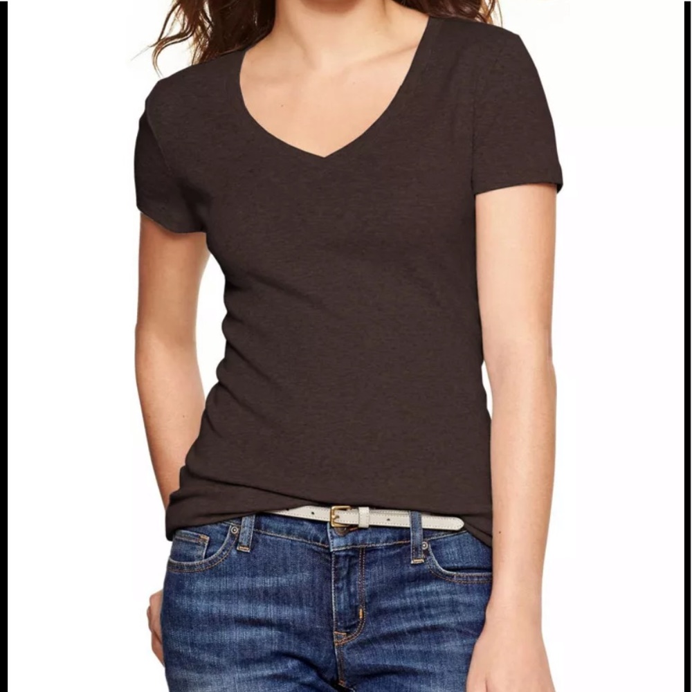 Plus Size Brown V-Neck Short Sleeve Tee Shirt Top - Picture 1 of 1